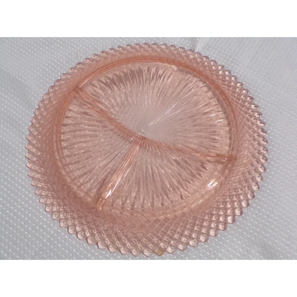 Miss America Hocking Glass Diamond Point Depression Sawtooth Edge Divided‎ Dish